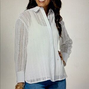 MarlaWynne Wynne Collection Woven Crochet Button Down Shirt White XS New